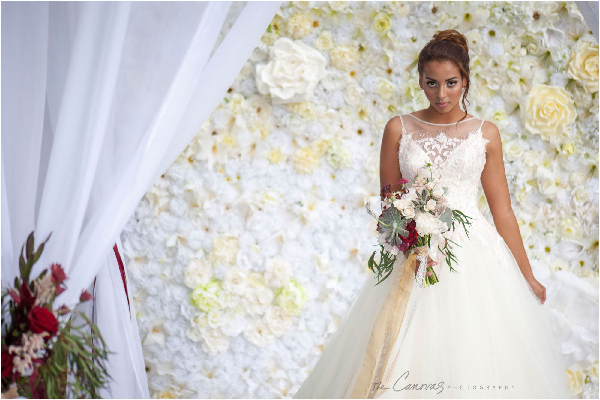 flower wall and bride