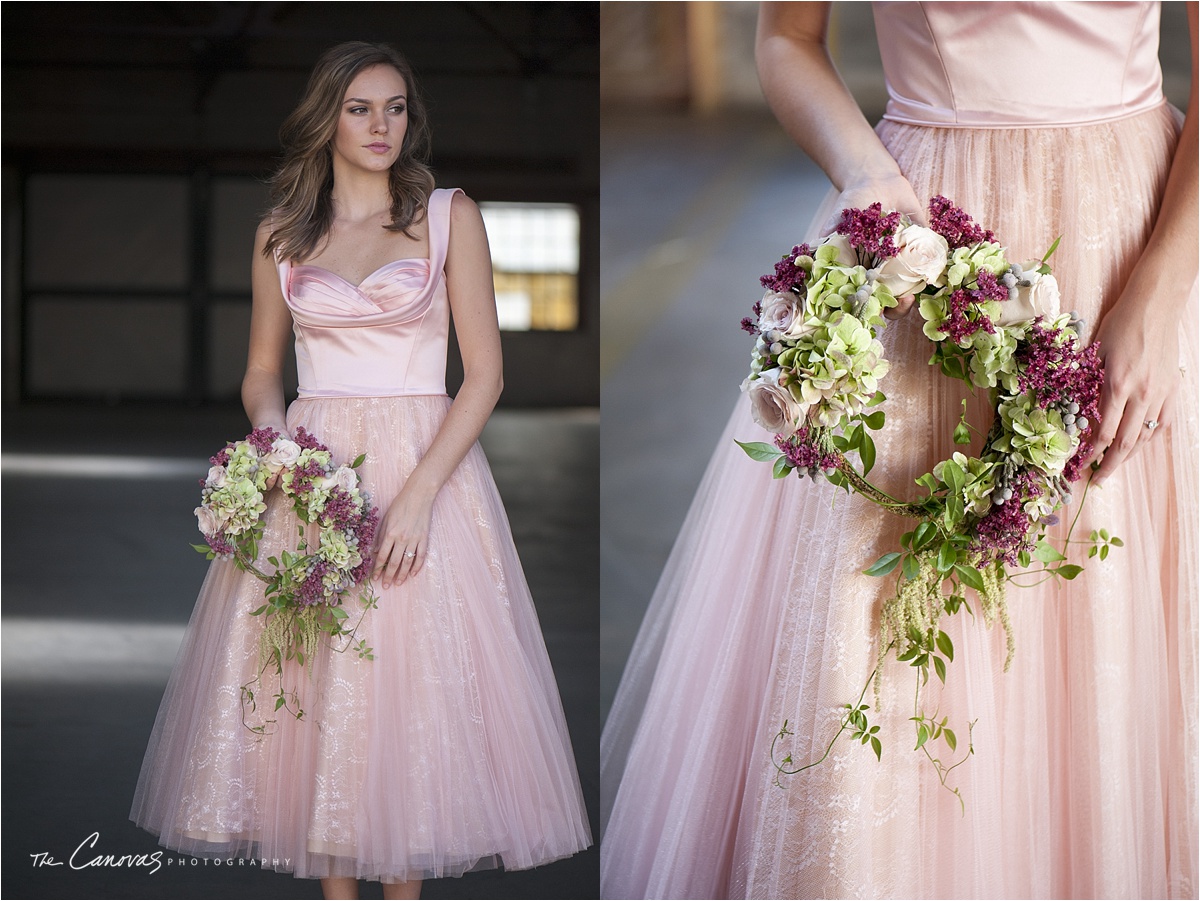 pink dress wedding flower head dress