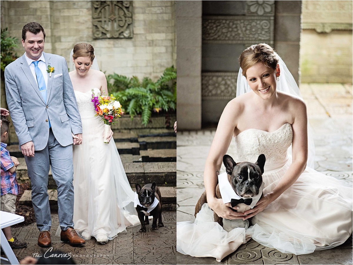 bride with dog