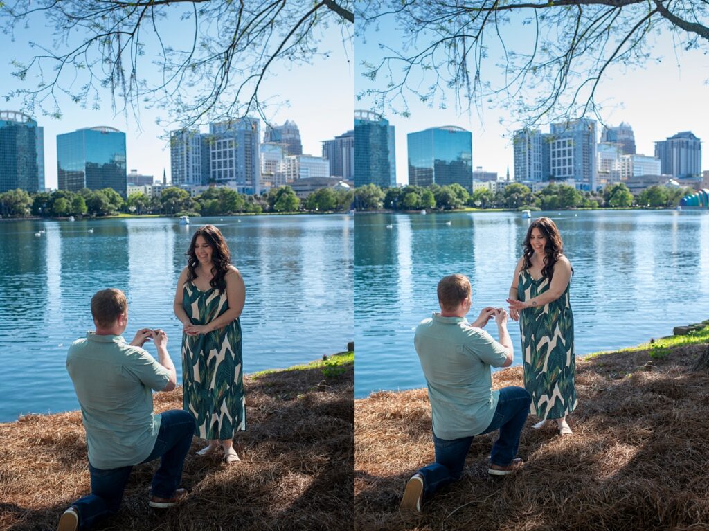 Lake Eola proposal, proposal photographer in Orlando, engagement photography Lake Eola