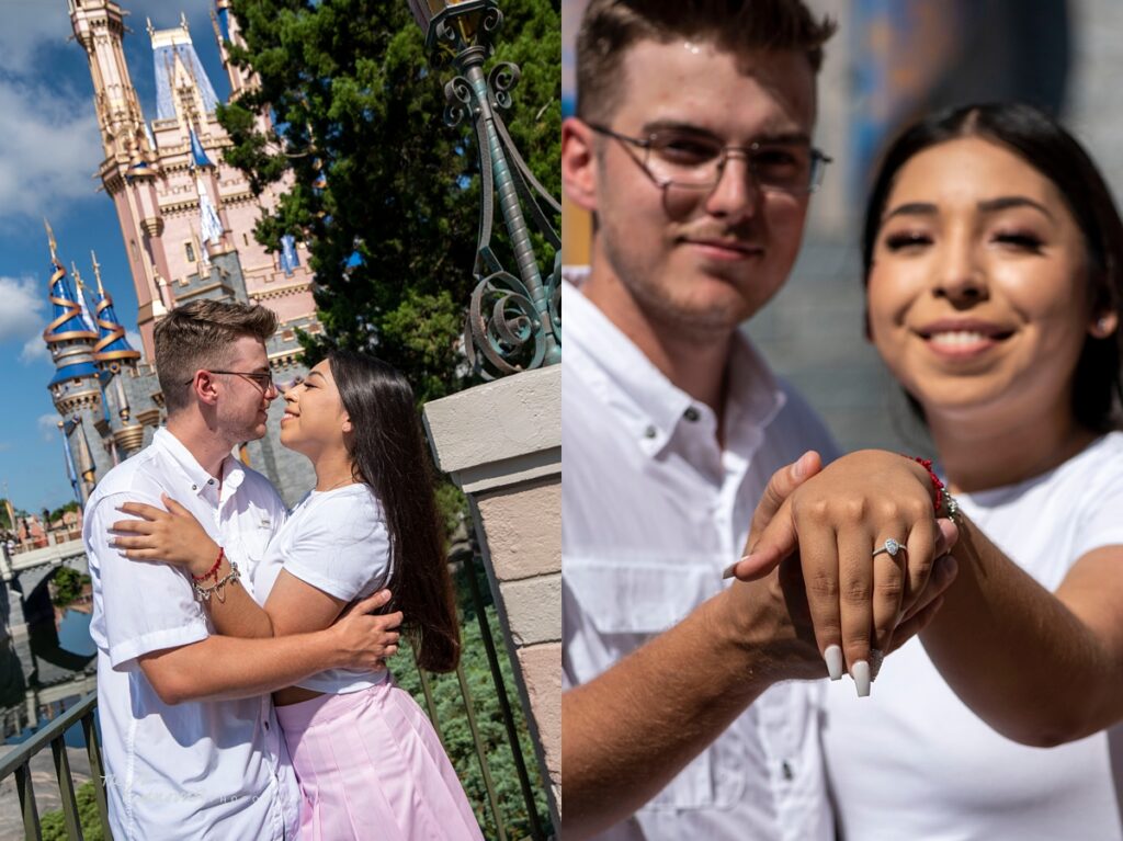 Magic Kingdom proposal at Cinderella's Wishing Well photographed by Canovas Photography, magic kingdom proposal photographer, get engaged at Magic Kingdom, engagement photographer Disney World