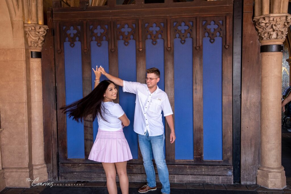 Magic Kingdom proposal at Cinderella's Wishing Well photographed by Canovas Photography, magic kingdom proposal photographer, get engaged at Magic Kingdom, engagement photographer Disney World